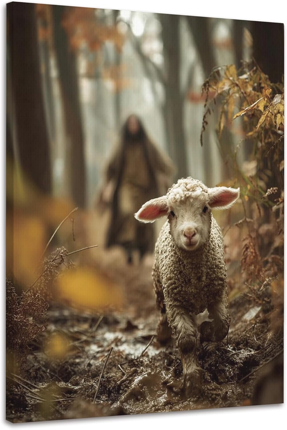WOTYPU Jesus and the Lamb Wall Art - Framed Christian Canvas Print for Home Decor | 11x14 Inches