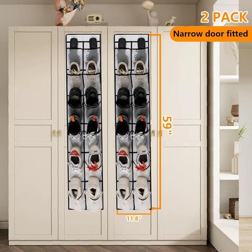 MSLOVE Over The Door Shoe Organizer - 12 Large Mesh Pockets for Closet Storage, White | 2 Pack