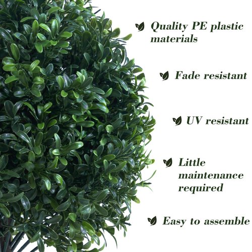 Chillchard Artificial Boxwood Topiary Ball Bush for Outdoor with Spike, UV Resistant Faux Boxwood Ball Tree with Stake for Outside Set of 2, Weatherproof Round Fake Shrubs for Entryway Front Porch