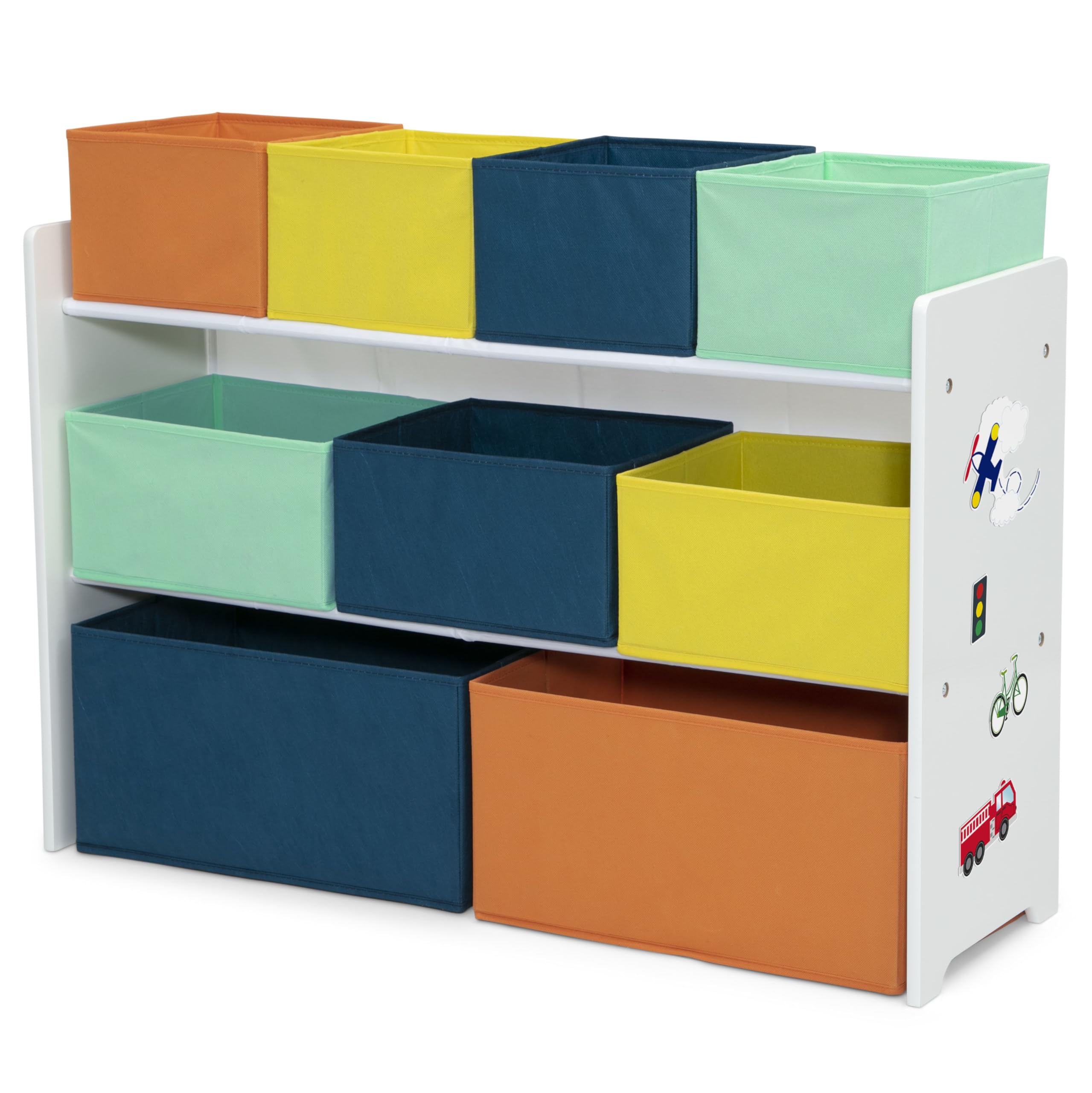 Delta Children Deluxe Multi-Bin Toy Organizer with Storage Bins - Greenguard Gold Certified, White with Navy/Green/Pastel Bins