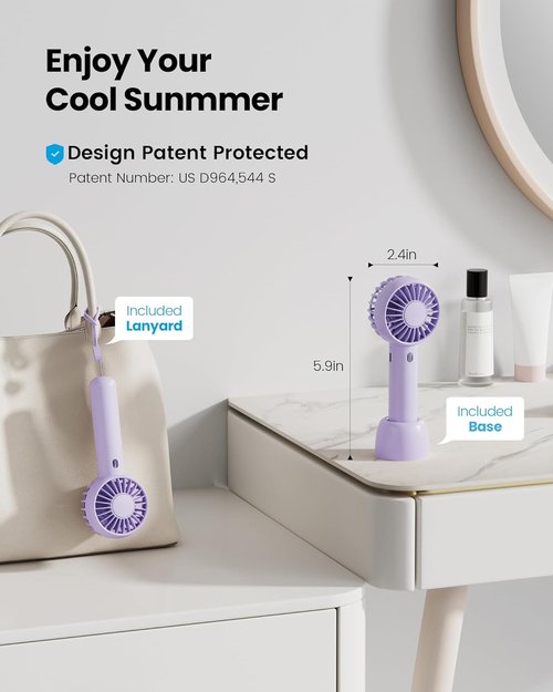 Gaiatop Mini Portable Fan - Powerful 3-Speed Handheld & Desktop Design | Lightweight USB Rechargeable, Purple