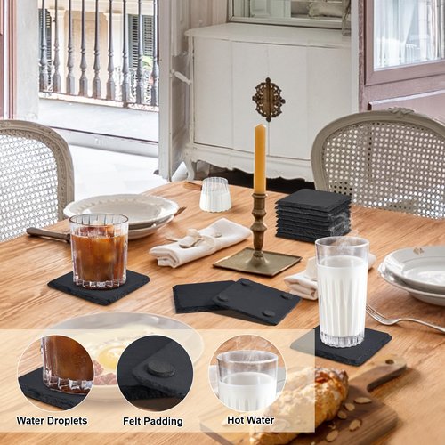 60 PCS Slate Stone Coasters Bulk, MAPRIAL 4 Inch Black Handmade Drink Coasters, 30 PCS Square, 30 PCS Hexagon, Ideal for Laser Engraving, Engravable Blanks Material for Engraver, Home Decor, Gifts