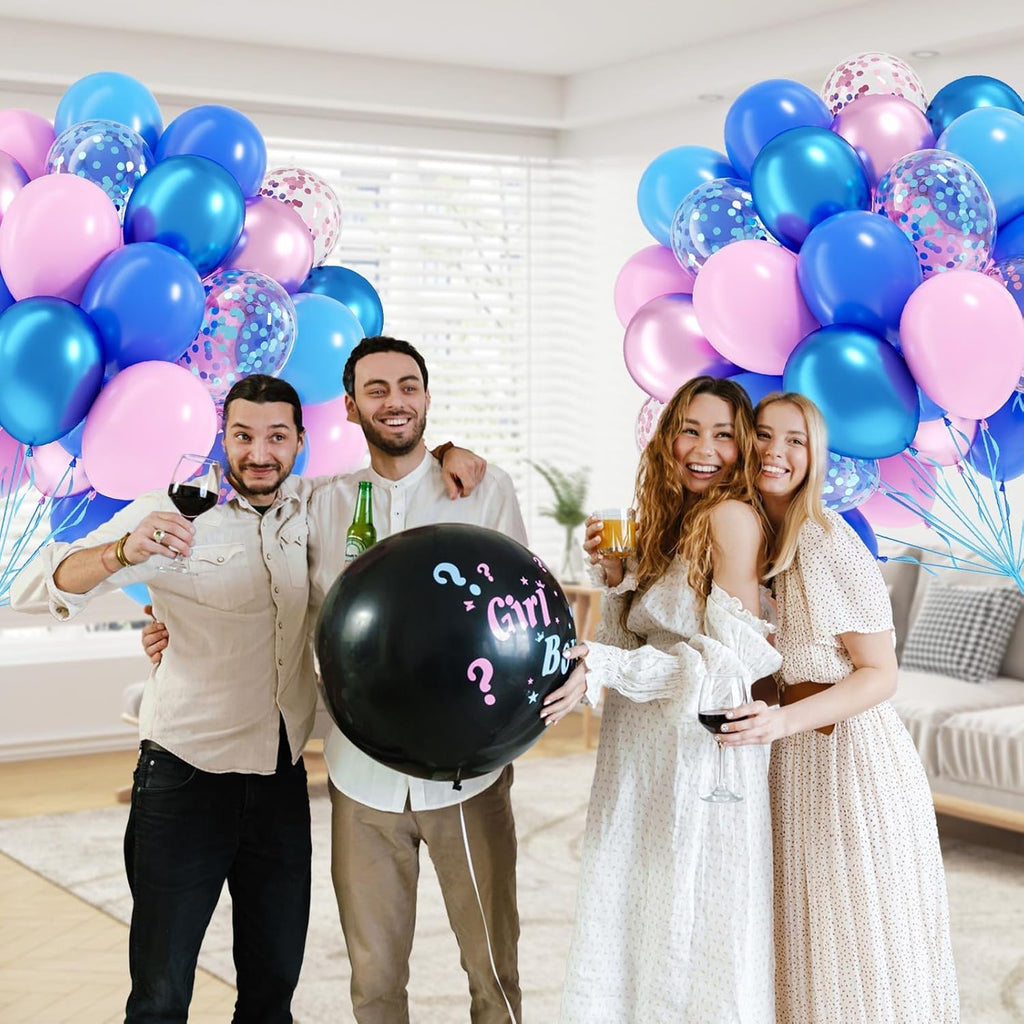 Skiennix 60pcs Pink & Blue Balloons - 12 Inch Metallic Confetti for Gender Reveal & Baby Shower Decor