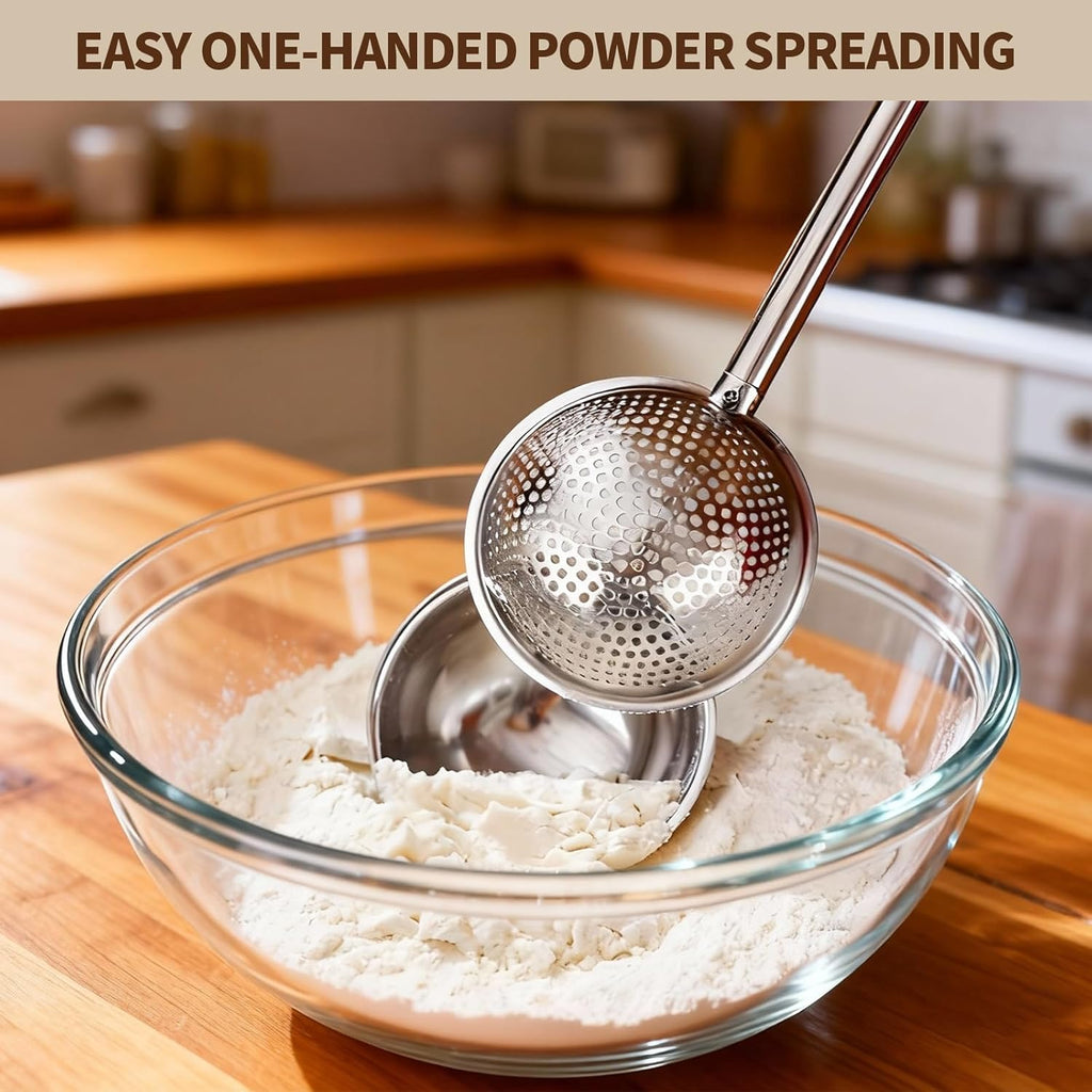 Skiennix Flour Duster - Stainless Steel Powder Sugar Shaker & Sifter | 2-Pack Baking Essential