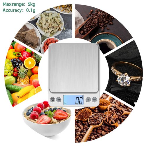 KUBEI Upgraded Larger Size Digital Food Scale Weight Grams and OZ, 5kg/0.1g Kitchen Scale for Cooking Baking, High Precision Electronic Scale with LCD Display