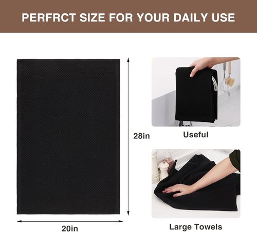 Homaxy 100% Cotton Kitchen Dish Towels - Ultra Soft, Absorbent & Quick Drying | 20 x 28 Inches, 4-Pack, Black