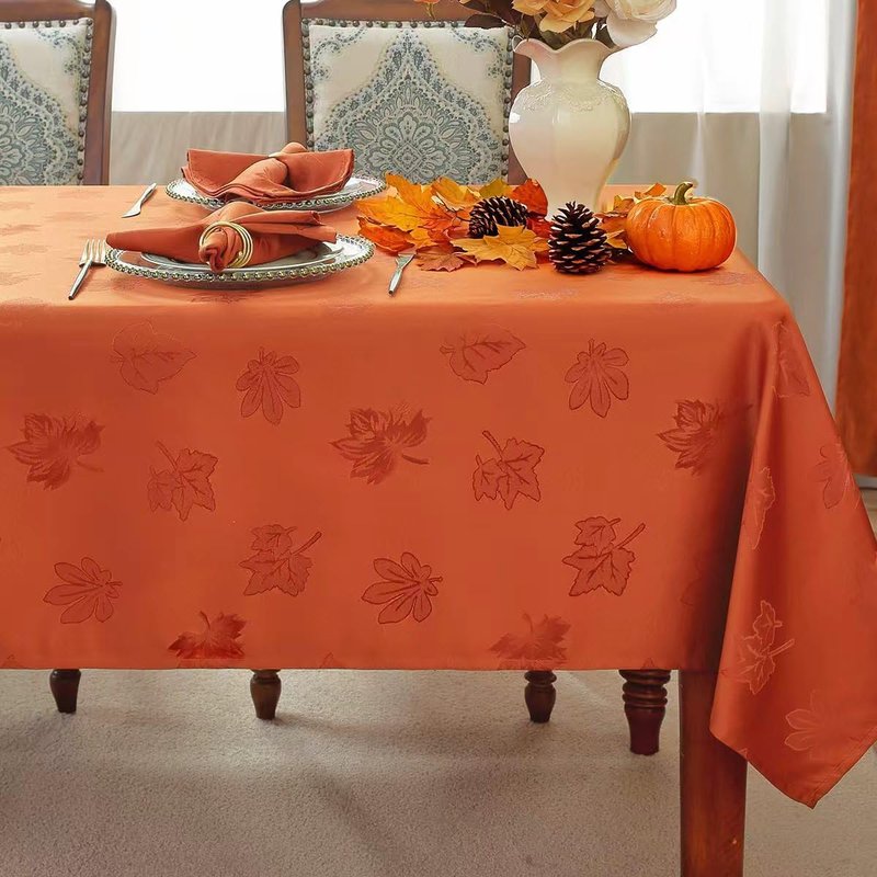 Honellaty Thanksgiving Tablecloth Rectangle, Spillproof Heavy Duty Fabric Jacquard Table Cloth with Maple Leaves for Fall Autumn, Harvest Holidays(Rectangle,60"x102",Rust)