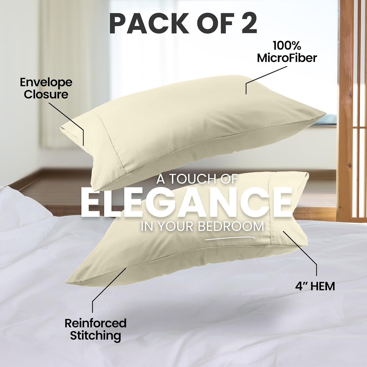 Utopia Bedding Queen Pillow Cases - Soft Brushed Microfiber - 2 Pack, Ivory | 20 x 30 Inches