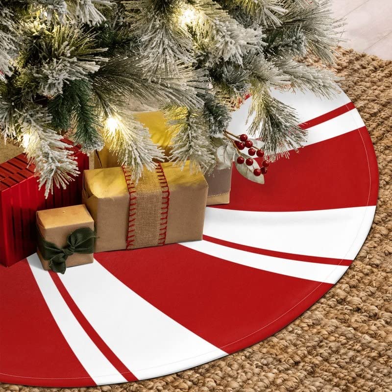 Red Swirl Christmas Tree Skirt - 36-Inch Candy Cane Holiday Decor