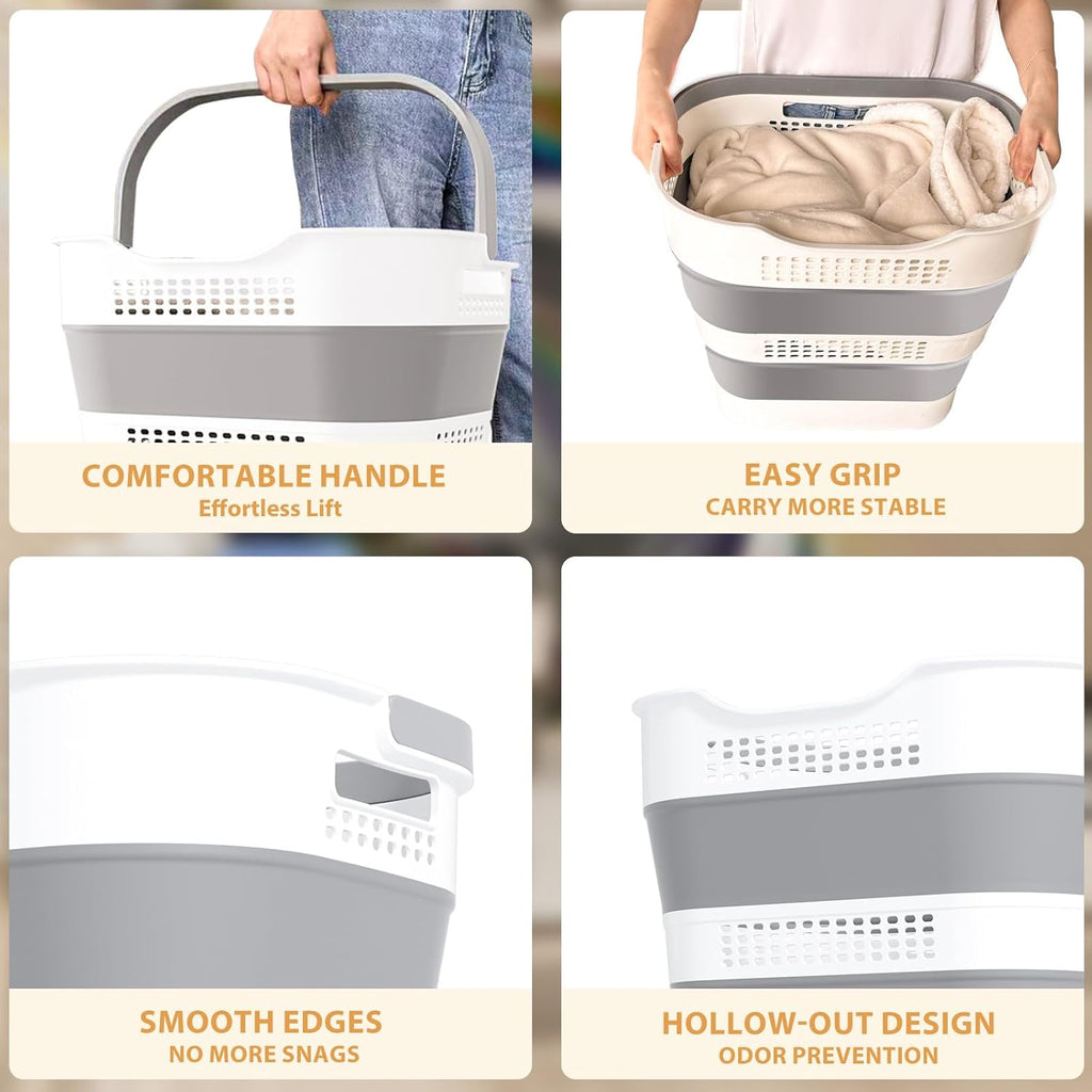 OOAMBB Collapsible Laundry Basket - 43L (11.5 Gallon) Foldable Storage Container with Handles - Grey