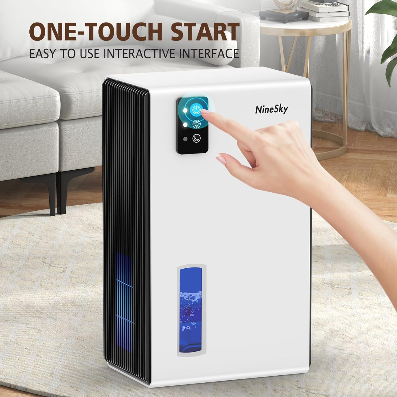 NineSky Dehumidifier - 1000 Sq.Ft. Home Dehumidifier with 95Oz Tank & 7-Color Ambient Light | Quiet & Auto Shut Off (White)