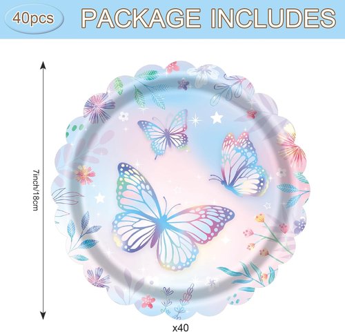 Butterfly Paper Plates by [Brand Name] - 7 Inch Disposable Dessert Plates | 40 Count for Birthday Parties & Baby Showers