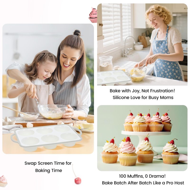 Fimary Silicone Jumbo Muffin Pan with Metal Frame, Non Stick Food Grade Silicone Large Muffin Pan, with Handles 6 Cup,BPA-Free and Dishwasher Safe, Jumbo Cupcake Pans - 2 Piece Gray