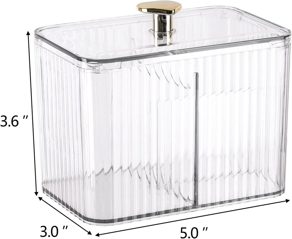 Tbestmax Qtip Holder Dispenser - 3-Section Clear Bathroom Organizer Jar for Cotton Swabs & Pads
