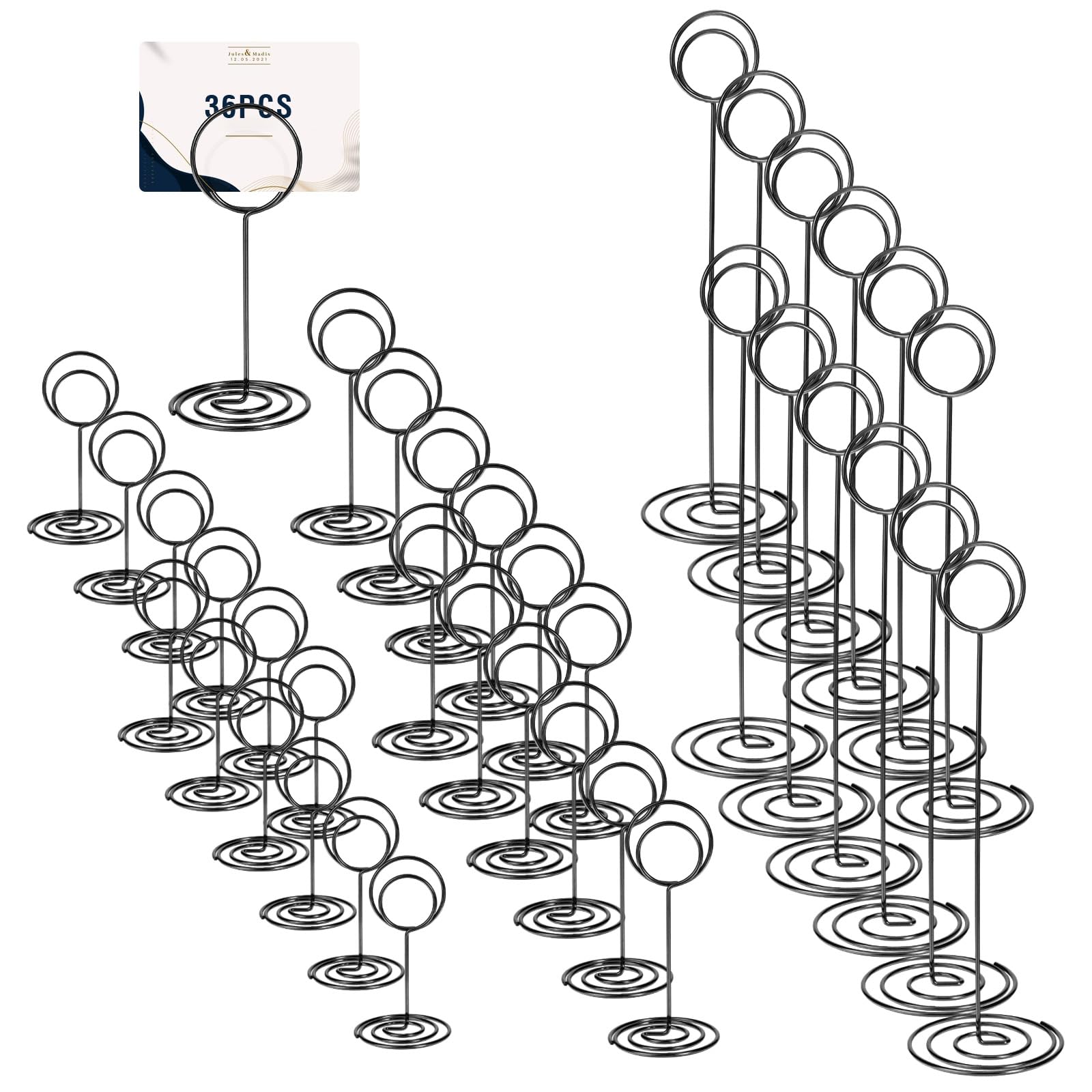 36pcs Table Number Holders,3 Size Place Card Holders Black Wire Photo Holder, Menu Memo Note Card Small Table Number Stands Picture Holder for Center Decoration Wedding Reception Party Birthday