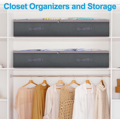 Budding Joy 90L Under Bed Storage Containers - Foldable Organizers for Linen, Blankets & Clothing - Grey