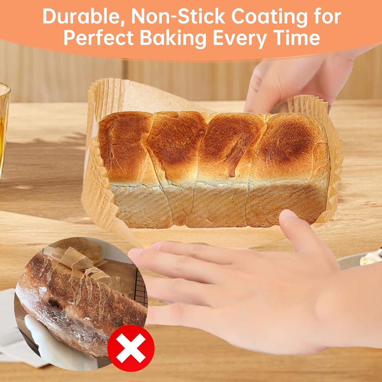 Skiennix 100 Pcs Loaf Pan Liners - Non-Stick Pre-Formed Parchment Paper for 9x5 Inch Bread Pans
