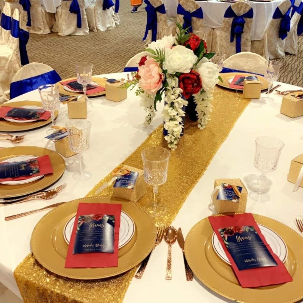 Juya Delight 10 Pack 12" x 72" New Gold Sequin Table Runner for Party Dinner Banquet Festival Wedding Anniversary Exhibition Dessert Table…