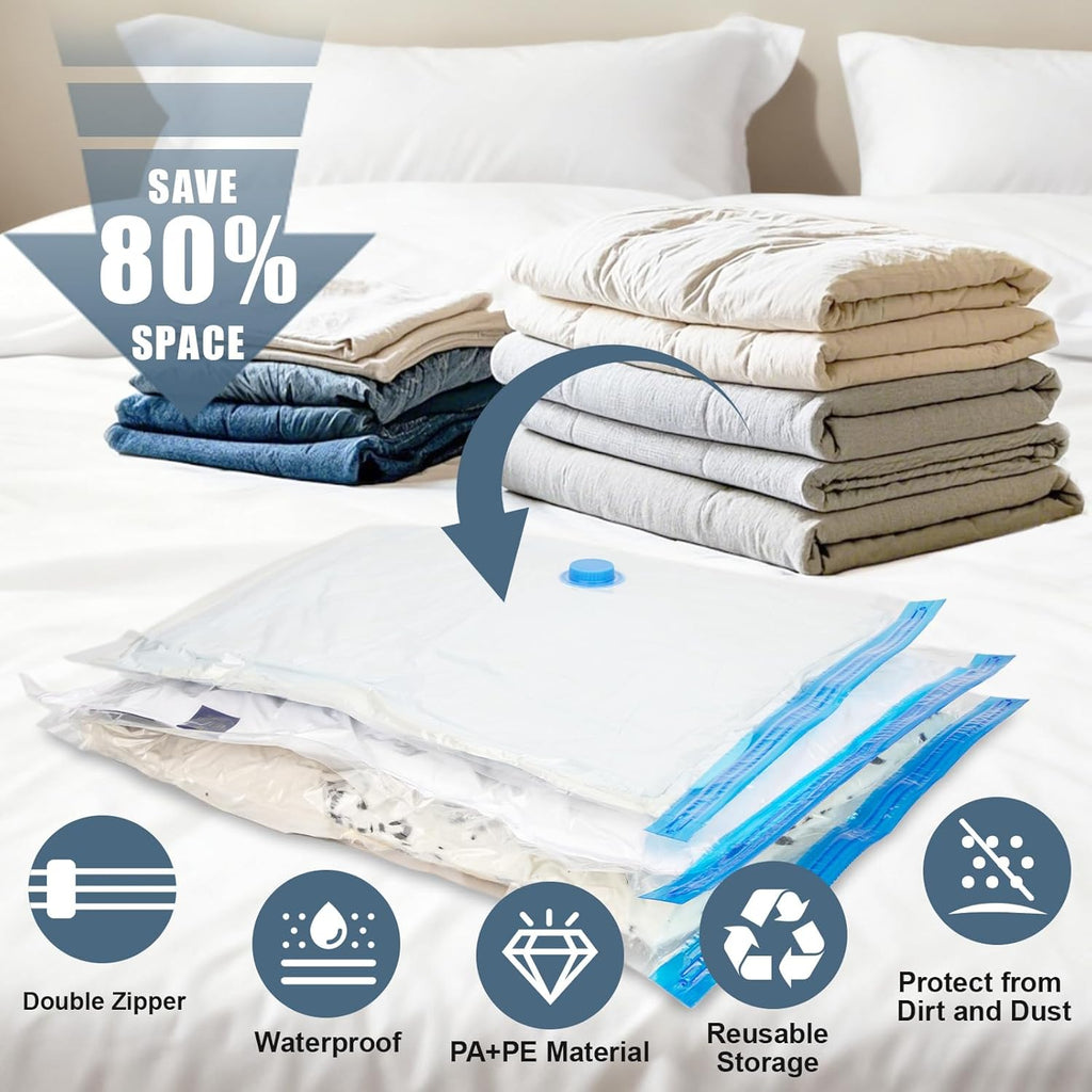 Skiennix Jumbo Vacuum Storage Bags - Extra Large Compression Bags for Clothing & Bedding | Includes Hand Pump