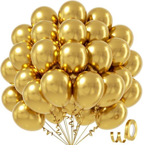 Awenztech Metallic Gold Balloons - 12-Inch Chrome Latex Balloons | 50-Pack for Weddings & Parties