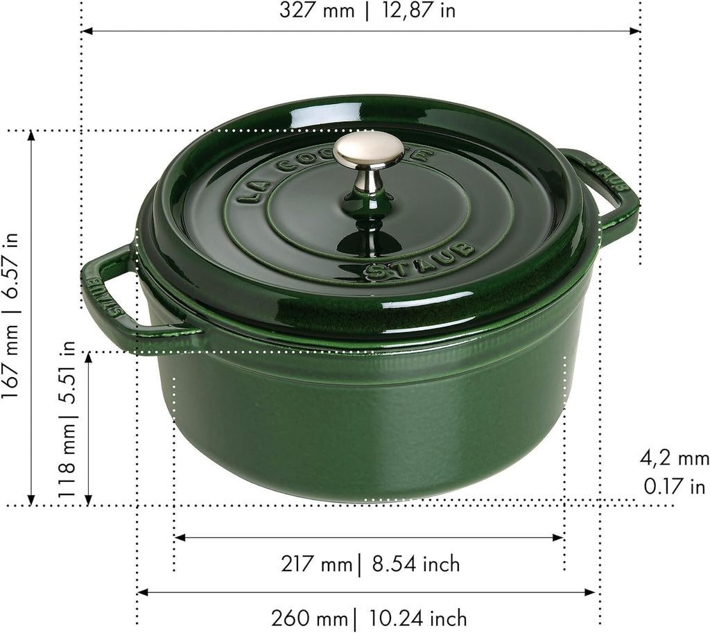 Staub 5.5 Quart Round Cocotte - Elegant Basil Color for Perfect Cooking & Serving