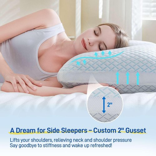 Alkyonos Shredded Memory Foam Cooling Soft Pillow Queen Size, Adjustable Hypoallergenic Hotel Quality Pillow for Back, Side and Stomach Sleeper, Viscose Derived from Bamboo, Oeko-TEX Certified