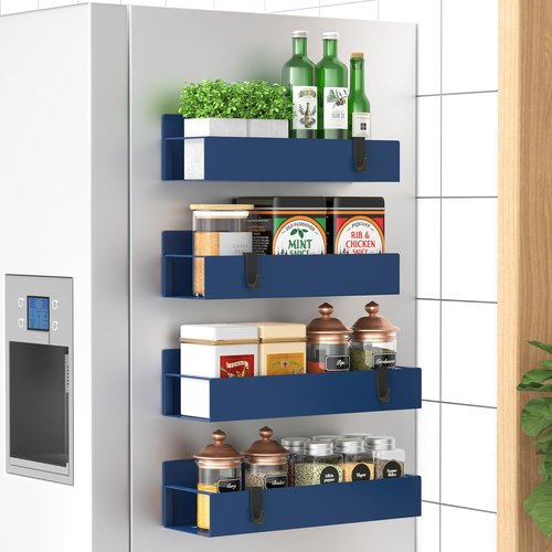 HuggieGems Magnetic Spice Rack Organizer - 4 Pack Royal Blue for Refrigerator & Oven Storage