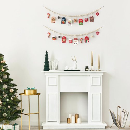 Mkono Hanging Photo Display - Boho Wooden Bead Garland with 10 Clips | 2 Pack for Bedroom Decor & Gifts