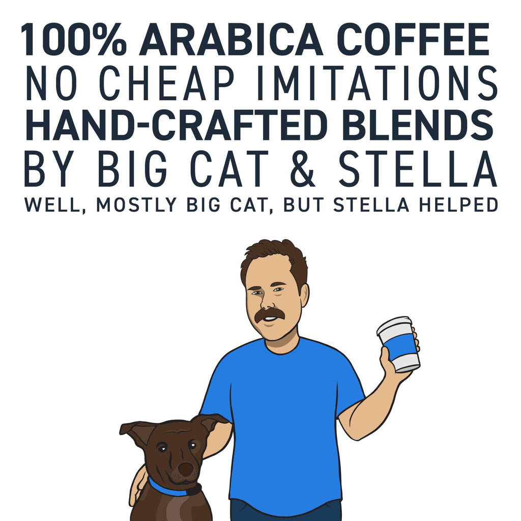 Stella Blue Whole Bean Coffee, Big Cat Blend, Medium Roast Caramel Hazelnut, Fruity Notes 100% Arabica Beans, Ethically Sourced from Central and South America, Smooth Balanced, 12oz Bag