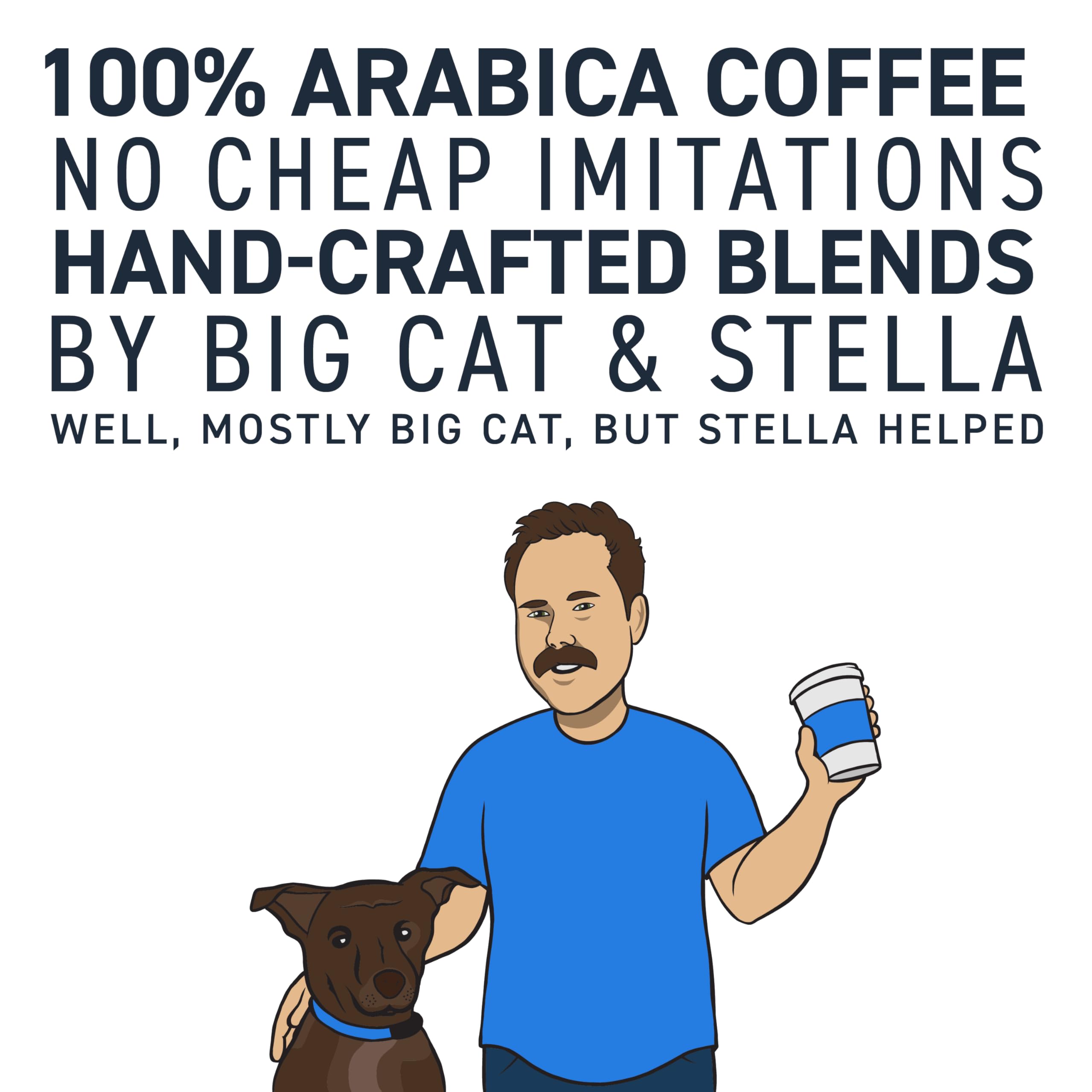 Stella Blue Whole Bean Coffee, Big Cat Blend, Medium Roast Caramel Hazelnut, Fruity Notes 100% Arabica Beans, Ethically Sourced from Central and South America, Smooth Balanced, 12oz Bag