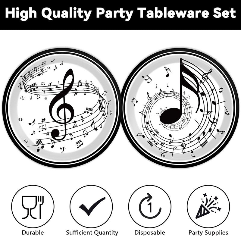 100pcs 7inch Musical Note Plates Music Themed Tableware Newborn Baby Shower Musical Notes Disposable Paper Dinnerware for Picnic Dessert Kids Party Baby Shower Birthday Music Party Decorations