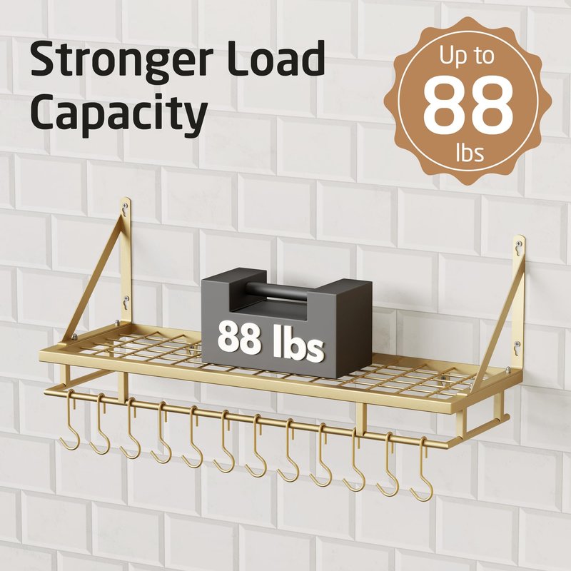 KES 30-Inch Oiled Bronze Pot Rack, Wall Mounted Hanging Pot and Pan Organizer with 12 Sturdy Hooks, Kitchen Wall Hanger Shelves Farmhouse Style, KUR215S75A-OB
