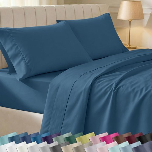 California Design Den Queen Size Cotton Sheet Set - 100% Long Staple Cotton, 400 TC, Peacock Blue