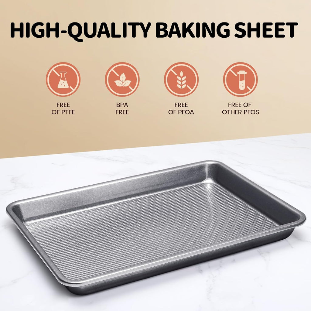 Vinino Baking Sheet Set - Non-Stick Carbon Steel Cookie Sheets with Square Texture | 3-Piece Grey Set