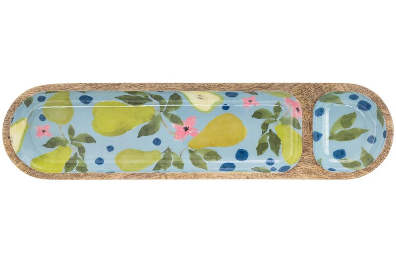 Boston International Sectioned Wood Tray Serving Dish, 16" x 4", Anjou Pear