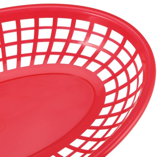 MUKCHAP 60 Pack Red Plastic Fast Food Serving Baskets, 9 x 5.6 x 1.5 Inch Oval Restaurant Serving Baskets for Bread, Fried Chicken, Burgers, Sandwiches, Fries