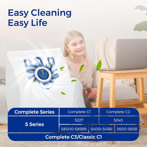 Miele Vacuum Cleaner Bags - 9-Pack 3D Efficiency AirClean Bags with Motor Protection Filters | Fits C1, C2, C3 Series