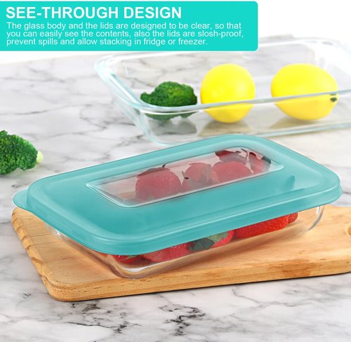 KOMUEE Glass Baking Dish Set - 8 Pieces Rectangular Bakeware with BPA-Free Lids | Ideal for Lasagna & Leftovers