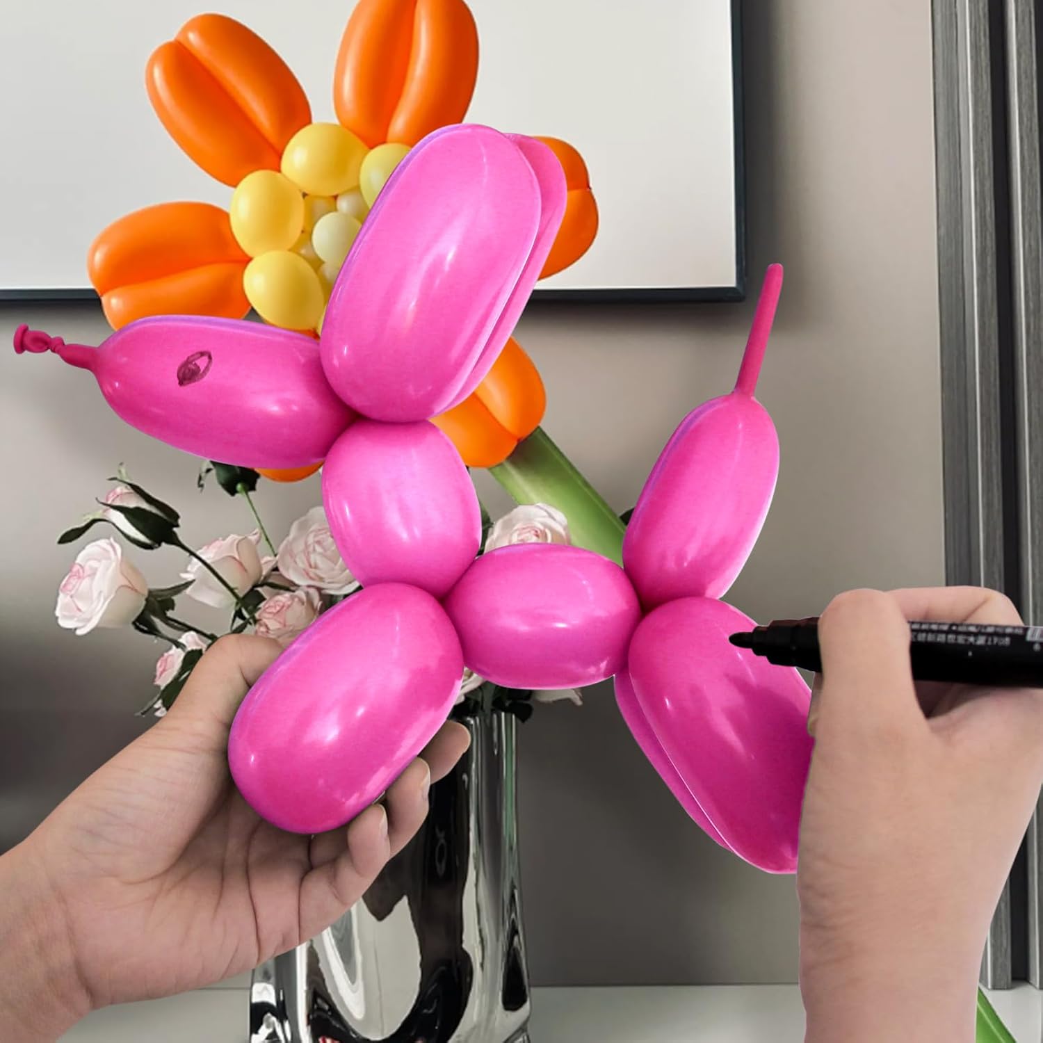 Skiennix 100Pcs Hot Pink 260Q Balloons - Thick Latex for Twisting Animal Models | Perfect for Parties & Events