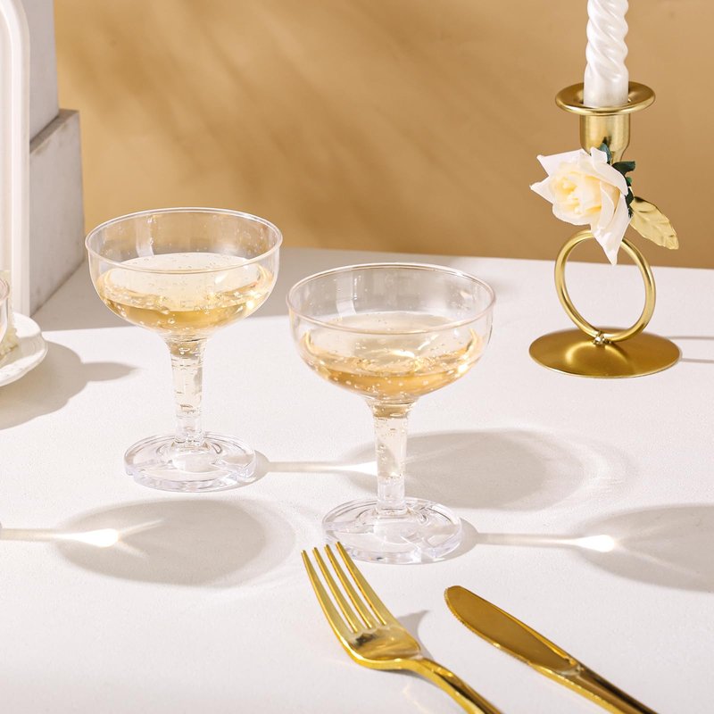 DORONAN 30 Pack Plastic Champagne Glasses 5 oz Champagne Coupe Unbreakable Plastic Cocktail Glasses Acrylic Martini Glasses Champagne Tower for Wedding Birthday Party Bar (Gold Glitter)