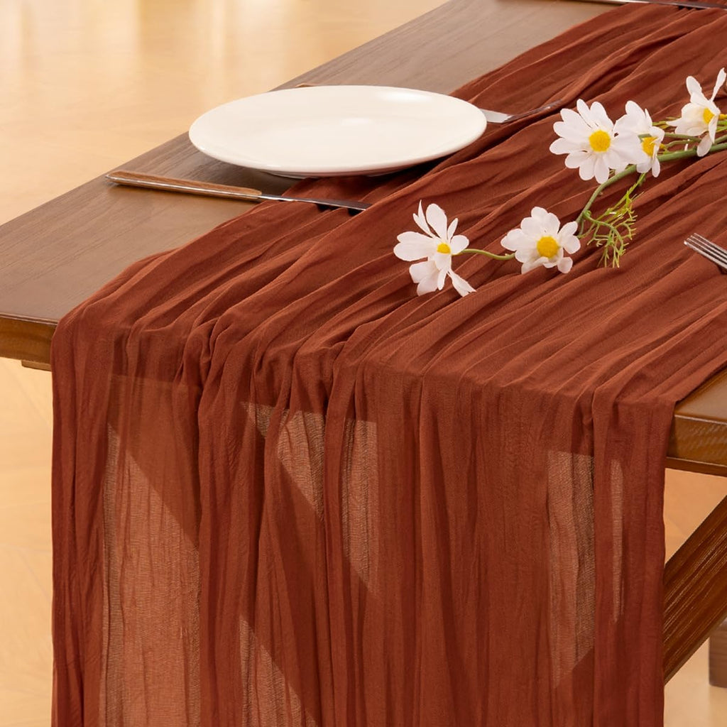 Socomi Terracotta Cheesecloth Table Runner - 10FT Boho Rustic Decor for Weddings & Parties