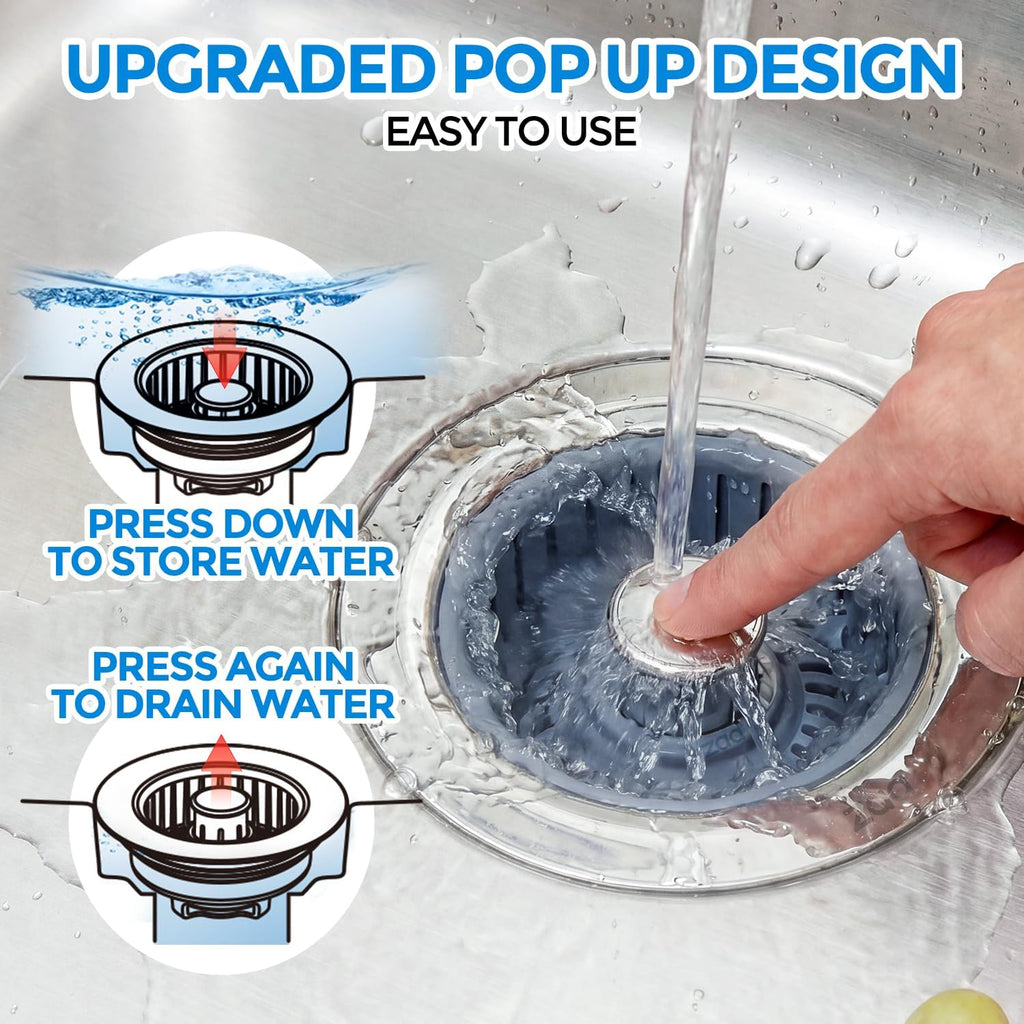Sink Drain Strainer by [Brand Name] - 3-in-1 Anti-Clogging Kitchen Stopper | Fits 3-1/2'' Sink Hole, Silver