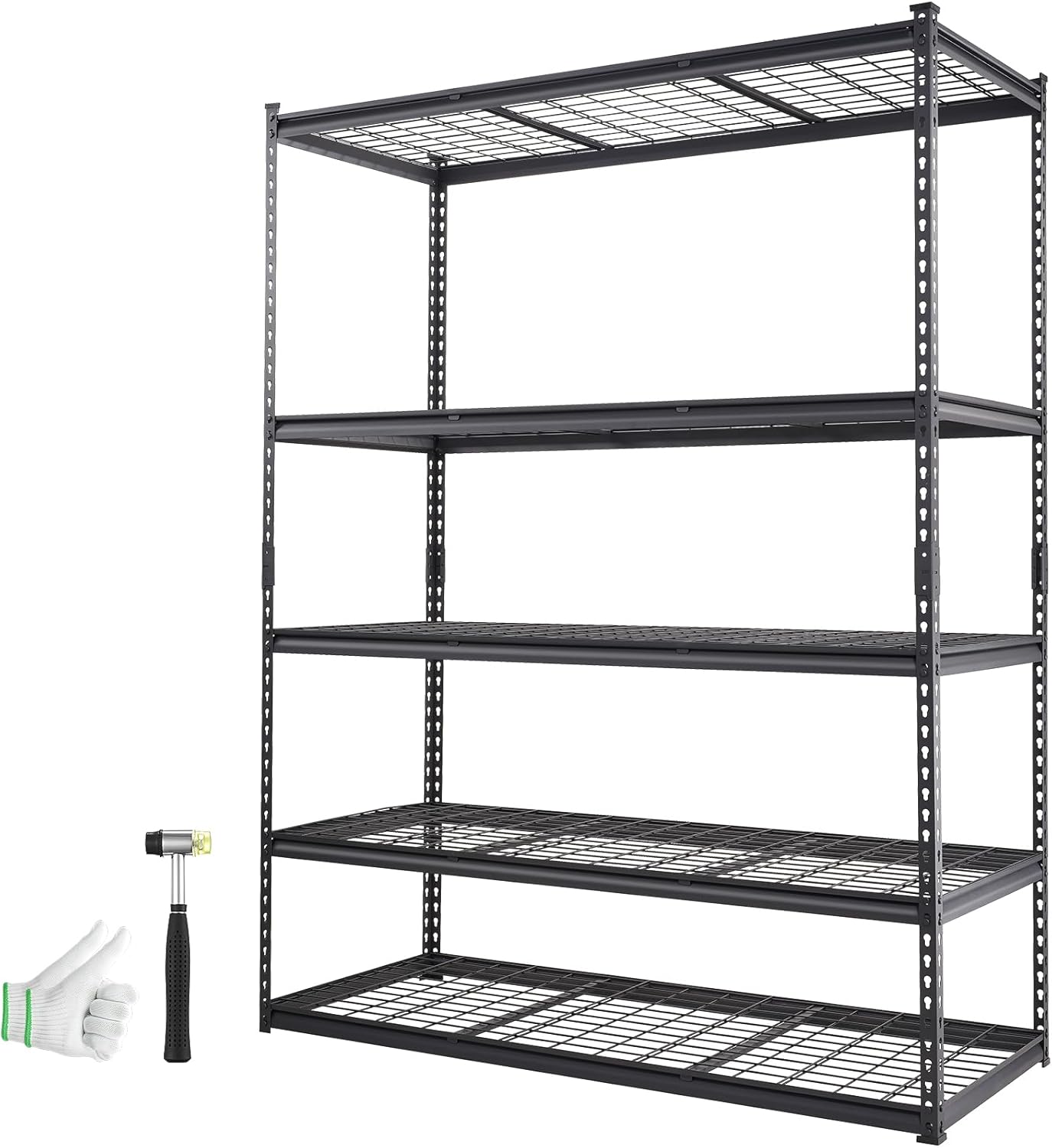 VEVOR 5-Tier Adjustable Storage Shelving Unit - Heavy Duty Metal Organizer Rack | 2000 lbs Capacity, Black, 60" L x 24" W x 78" H