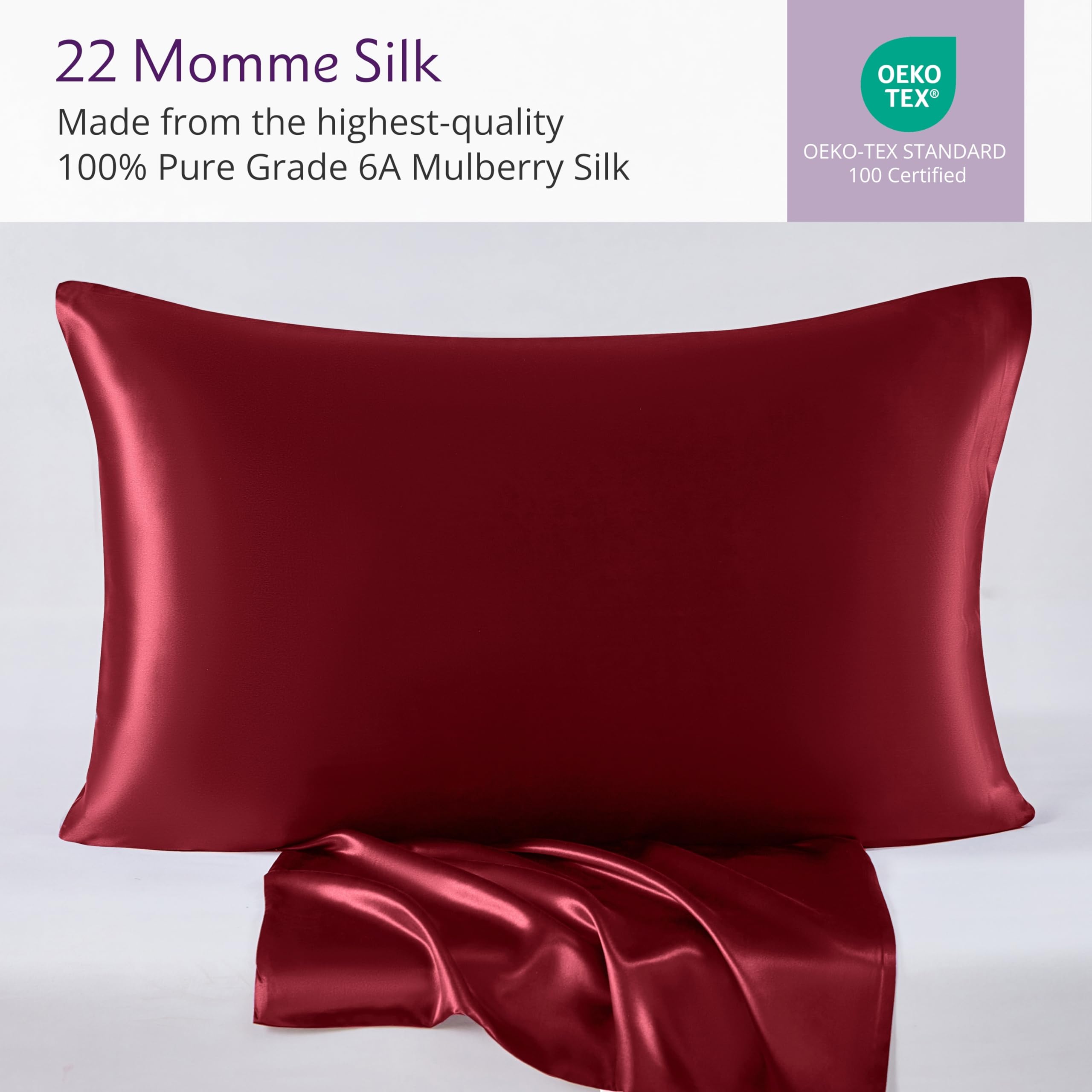 Mulberry Park 100% Silk Pillowcase - 22 Momme, Grade 6A Mulberry Silk - Hidden Zipper Closure - Cabernet - Standard (20" x 26")