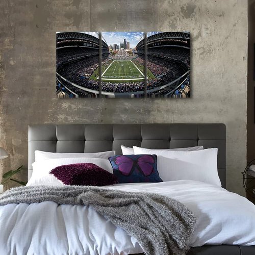 TUMOVO 3 Panel American Football Canvas Wall Art CenturyLink Field Prints Sports Artwork Wall Decor Picture for Living Room Washington, US Painting Posters Framed Ready to Hang, 36" Wx18 H