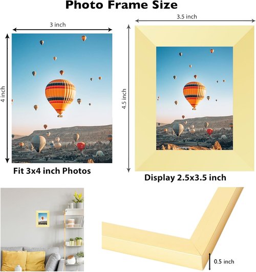 JCJMY 3x4 Picture Frame - Gold Wall & Tabletop Display | Shatter-Resistant Plexiglass, Versatile Mounting Options