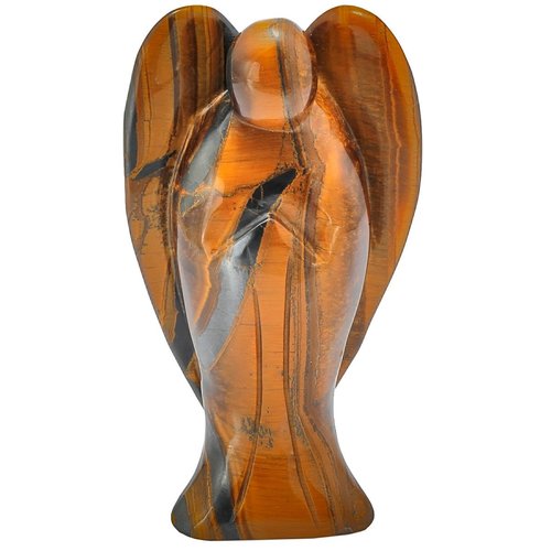 SUNYIK 3" Tiger's Eye Hand-Carved Guardian Angel Statue, Polished Crystal Healing Stone Praying Angel Figurine for Home Office Spiritual Gift, Reiki Blessing Pocket Amulet for Women