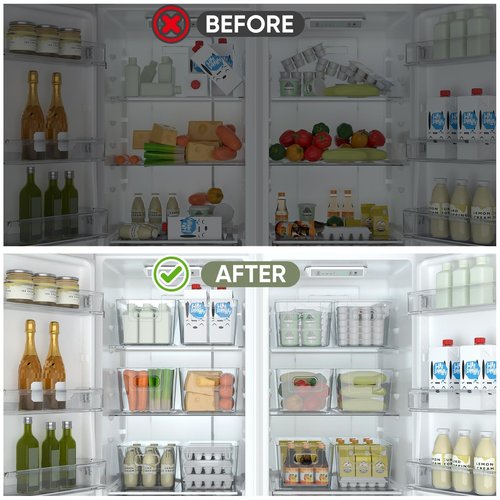BALEINE Clear Plastic Storage Bins, Pantry Organization, BPA Free Stackable Refrigerator Organizers and Storage with Handles for Kitchen Fridge Cabinet Bathroom (4PK, 9.5x5.5x4.5)