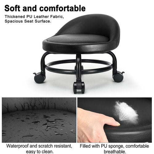 LWADALN Rolling Stool with Backrest Low Height Rolling Stools, Low Roller Stool Chair, Roller Seats for Home, Office, Garage, Shop, Library