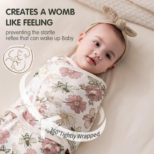 Insular Baby Swaddle Wrap - Adjustable Swaddling Set for Newborns | Soft Cotton Sleep Sack 3 Pack, Floral (0-3 Months)
